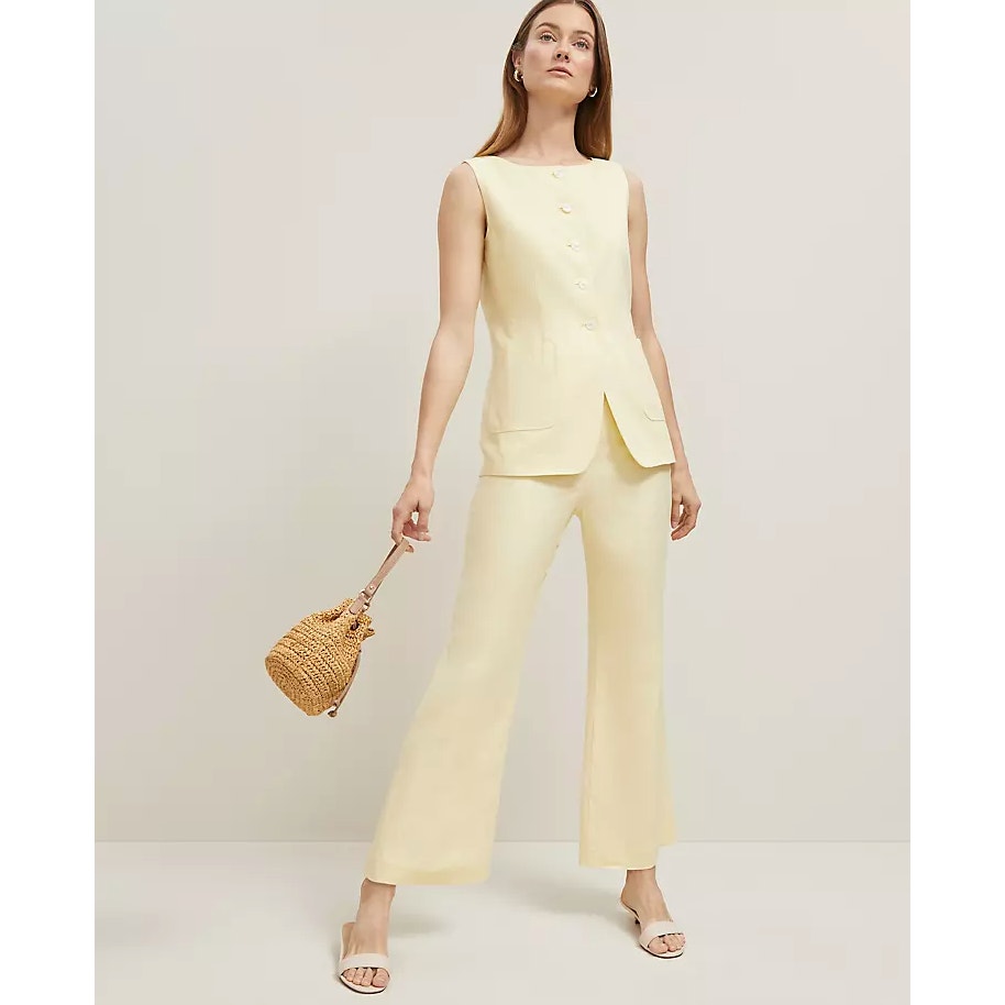 Ann Taylor Flare Ankle Pant Linen Yellow Buttercream Sz 14 Tall Nwt $130 {3z12}